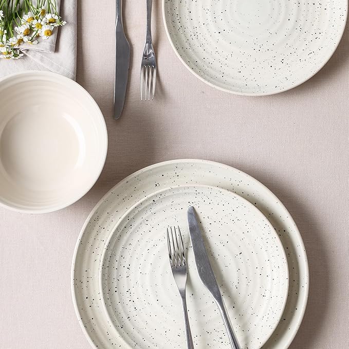 Stone Lain Dua 4-Piece Dinner Plate Set Stoneware, White