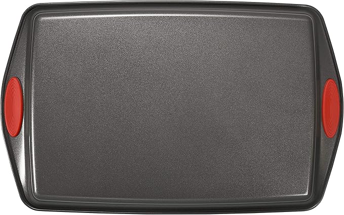 Rachael Ray Bakeware Nonstick Cookie Pan Set, 3-Piece, Gray with Red Grips