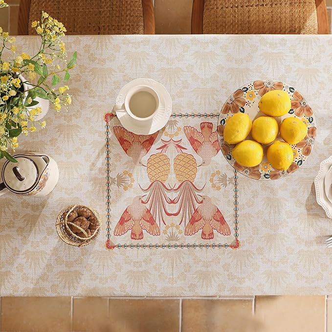 patdrea Designer Rectangle Linen Long Table Cloth,Vintage Anti-Wrinkle Durable Tropical Style Tablecloth,Decor Table Cover Cloth for Kitchen Dining Christmas,Thanksgiving,63"x94"-Pineapple a
