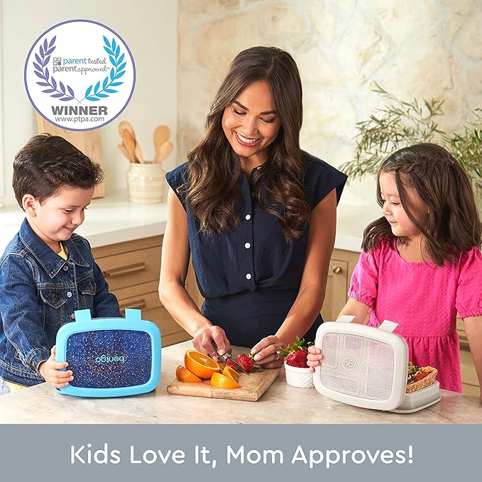 Bentgo Kids 5-Compartment Lunch Box - Glitter Design for School, Ideal for Ages 3-7, Leak-Proof, Drop-Proof, Dishwasher Safe, & Made with PFAS & BPA-Free Materials (Glitter Edition - Silver)