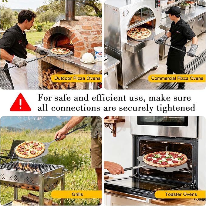 Pizza Peel 12" Metal Pizza Paddle with Adjustable 28"–42" Handle, Heat Resistant Pizza Spatula for Family Pizza Oven Baking Pizza, Dough, Bread